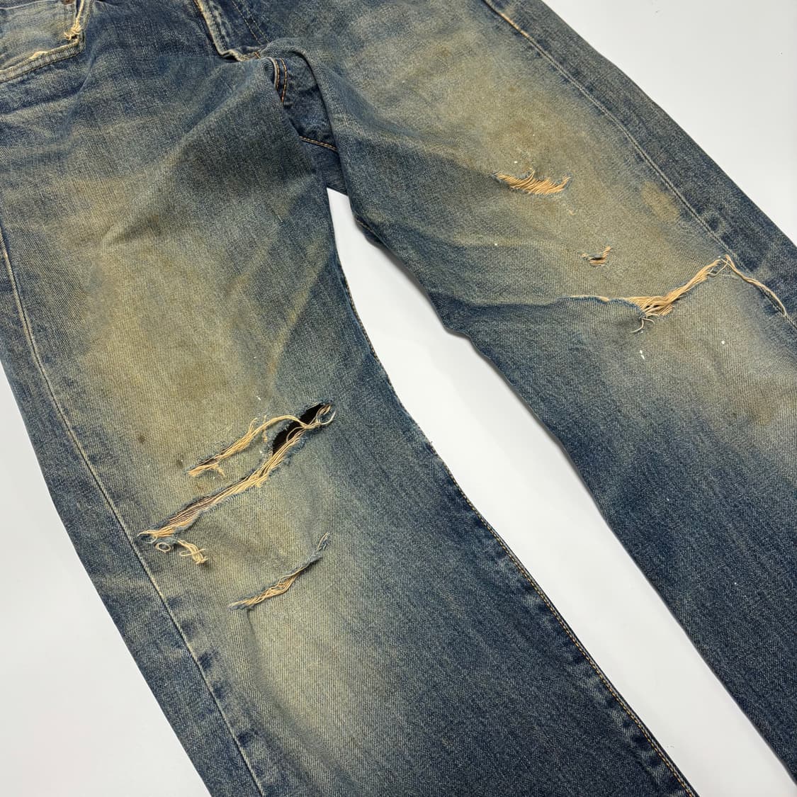 에드윈 505 오렌지 탭 데미지 컷오프 스트레이트 데님 팬츠 상품이미지3