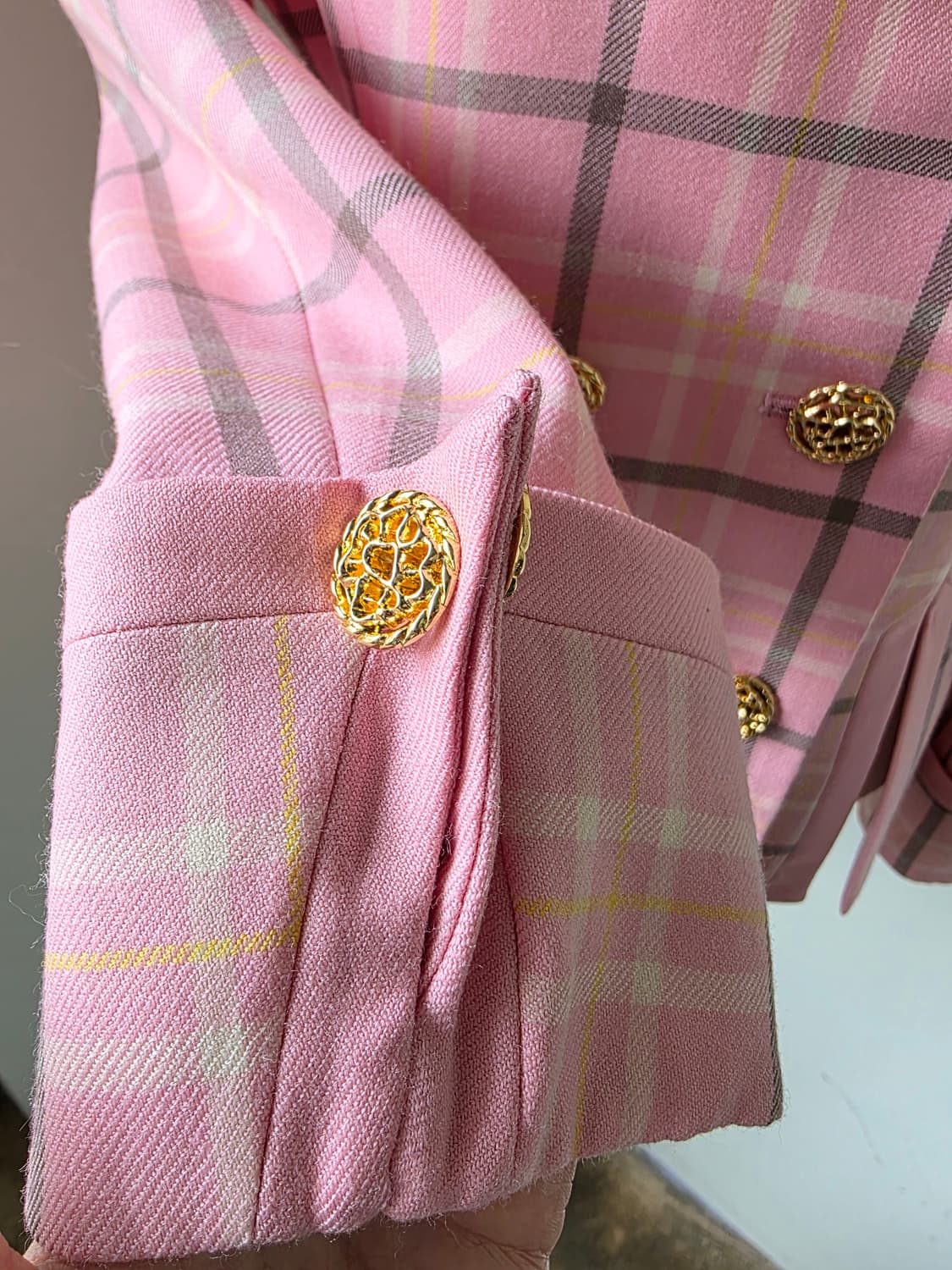 핑크 체크 더블 금장 버튼 자켓 상품이미지4