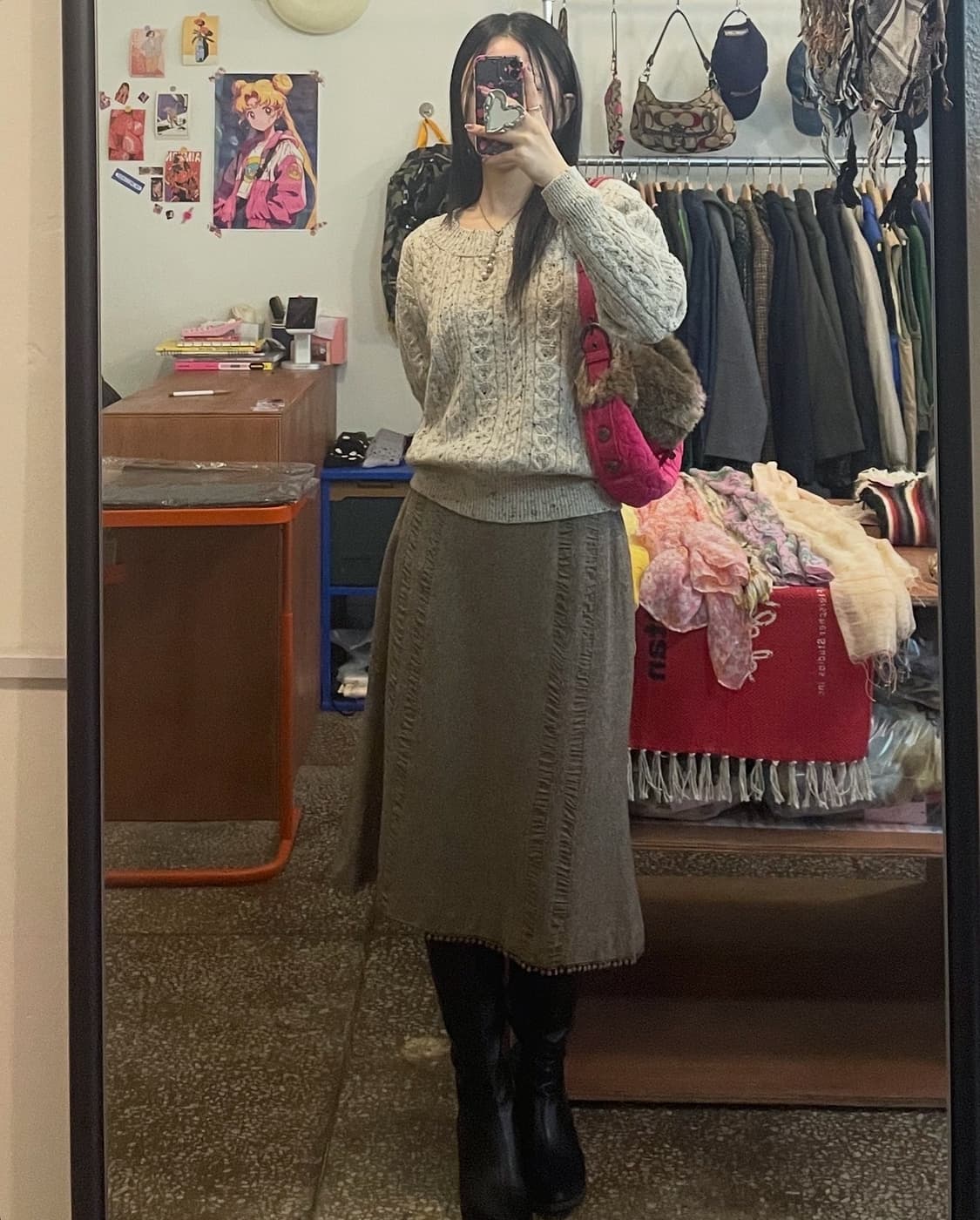 셔링 디테일 울 미디 스커트 [무배] 상품이미지1