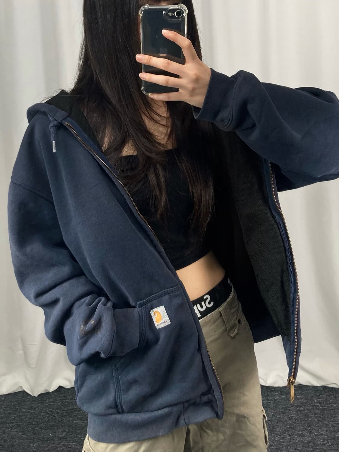 칼하트 써멀 네이비 후드집업 상품이미지1