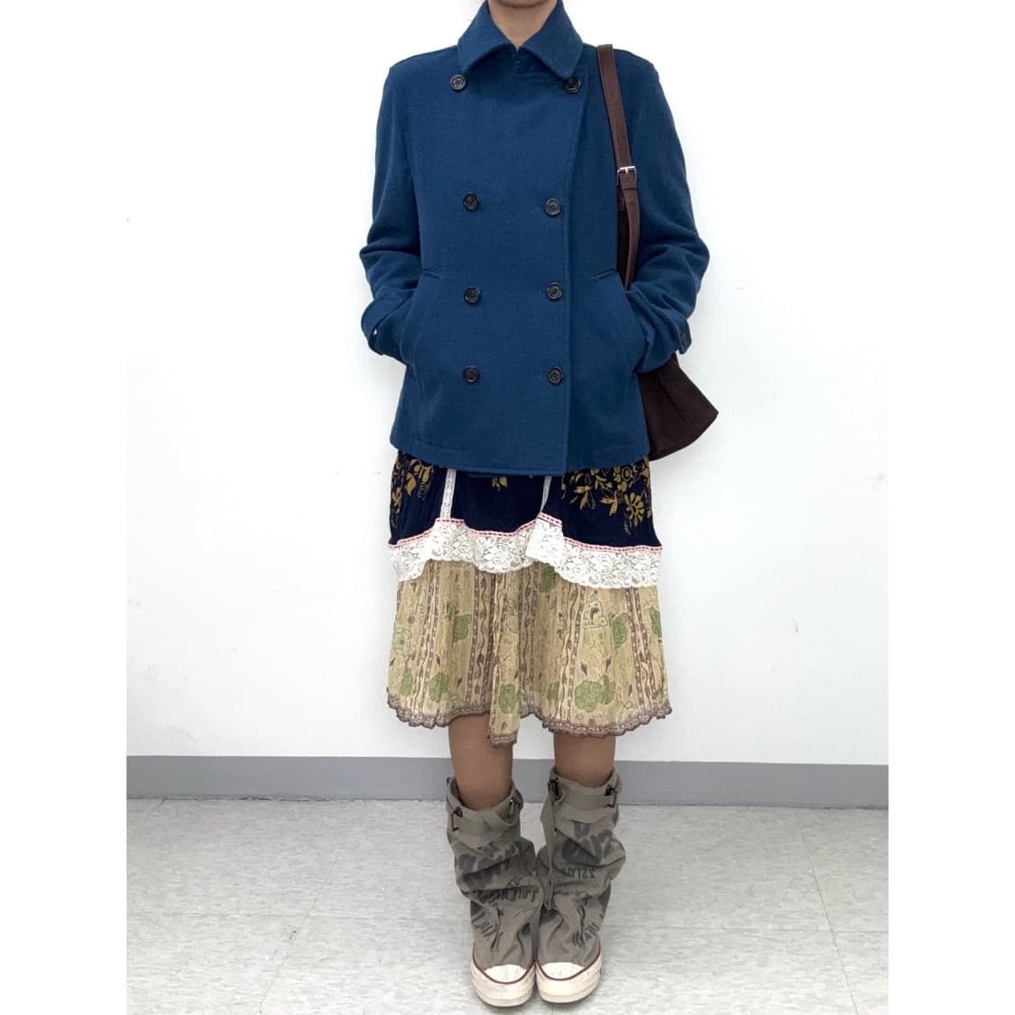 빈티지 블루 더블 하프 코트 울 자켓 상품이미지4