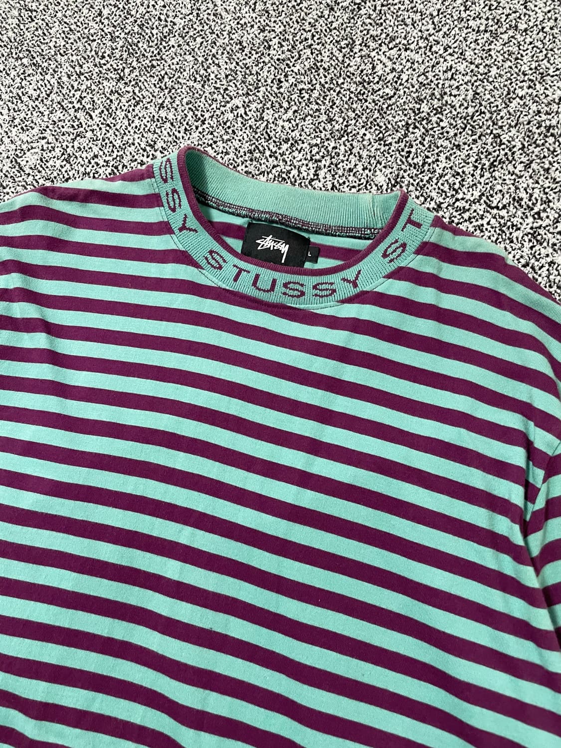 빈티지9. STYSSY 스투시 로고 넥 스트라이프 롱슬리브 티셔츠 상품이미지2