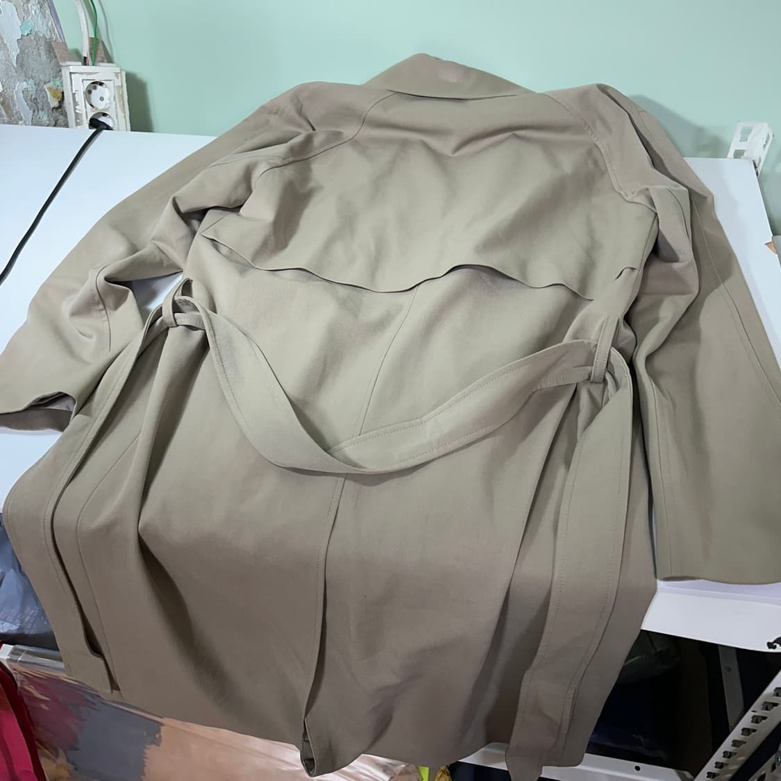 100 L 앤드지 딥베이지 로브 더블 롱 트렌치코트 상품이미지4