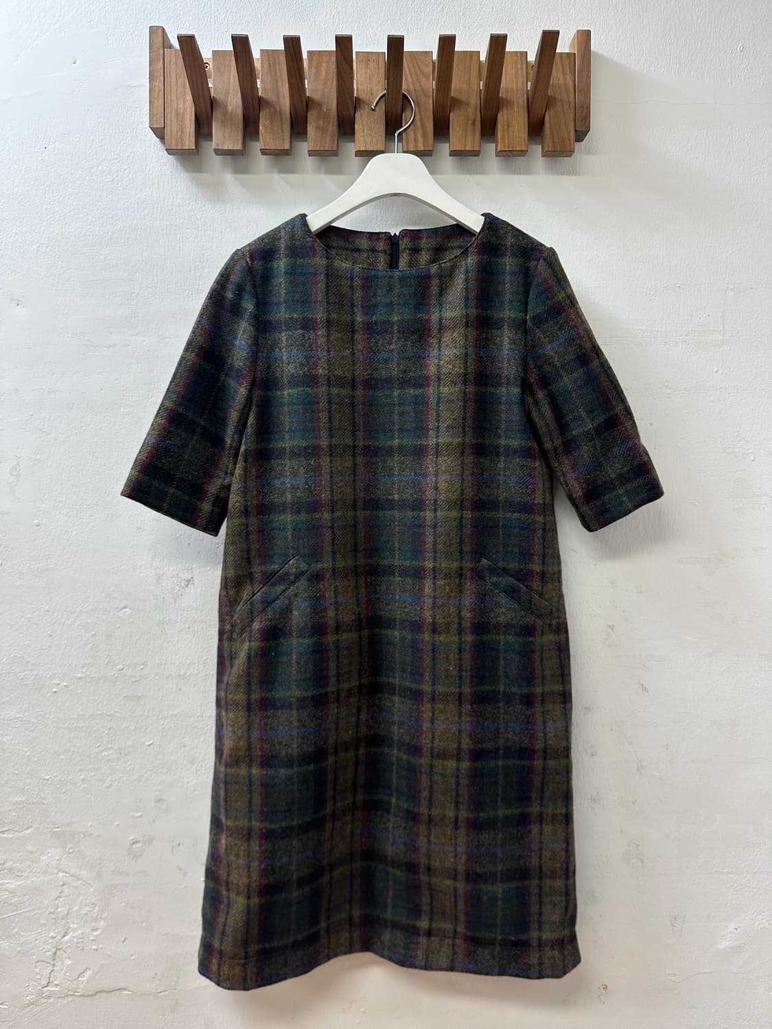MOON 울 타탄체크 하프슬리브 포켓 원피스 상품이미지1