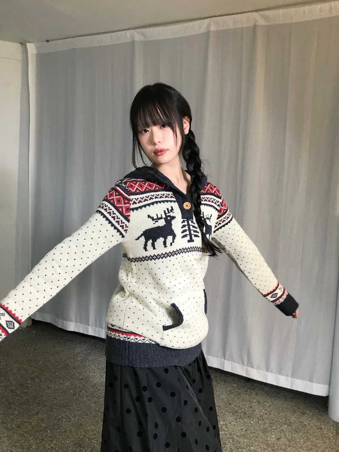 노르딕 디어 후드 니트 상품이미지4