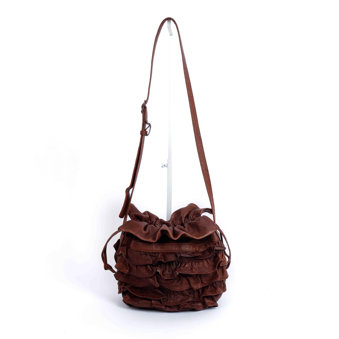 [IBIZA] 브라운 레더 프릴 크로스백 상품이미지1