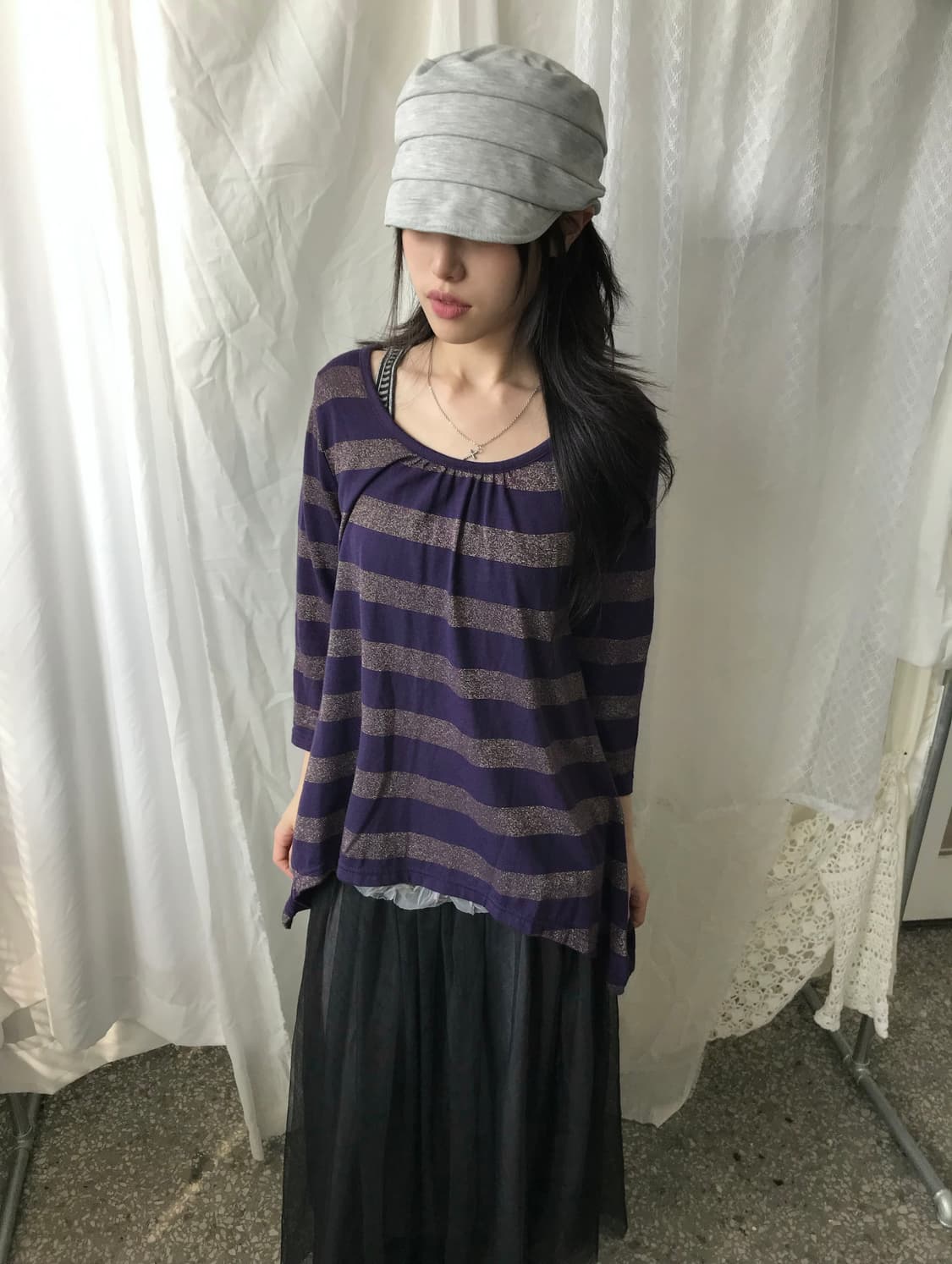 블랙 샤 롱 스커트 상품이미지5