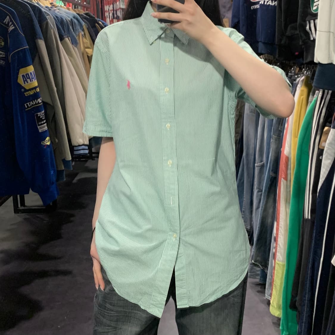 [IM] 폴로 랄프로렌 반팔 시어서커 스트라이프 셔츠 민트 그린 상품이미지2