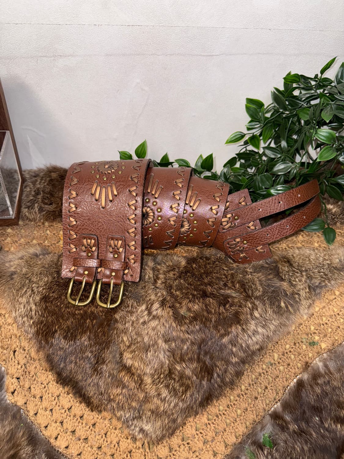 Brown bohemian western double buckle 벨트 상품이미지2