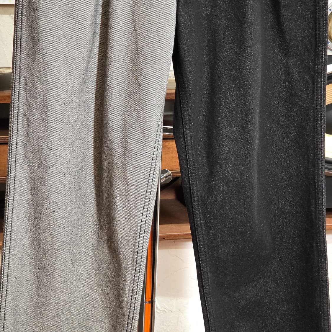 아조바이아조 그레이 흑청 배색 데님 팬츠 상품이미지5