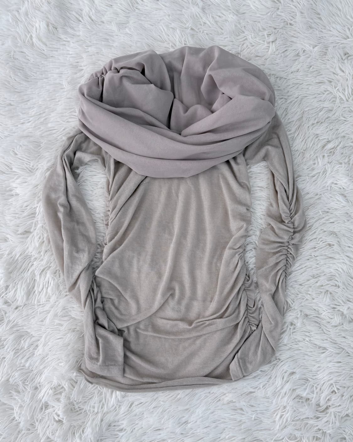 베이지 셔링 시스루 오프숄더 탑 상품이미지1