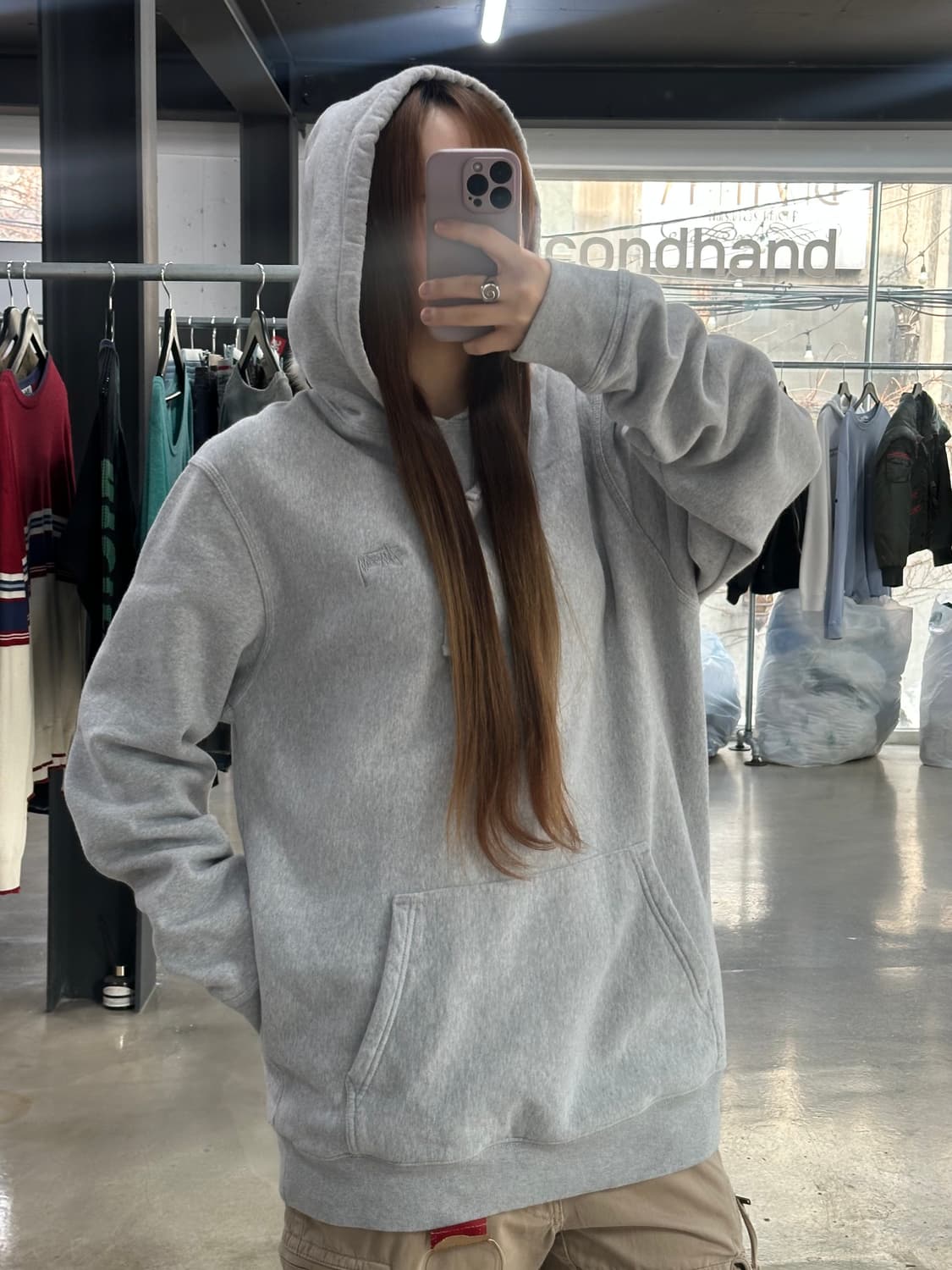 스투시 자수로고 후드티 헤더그레이 상품이미지4