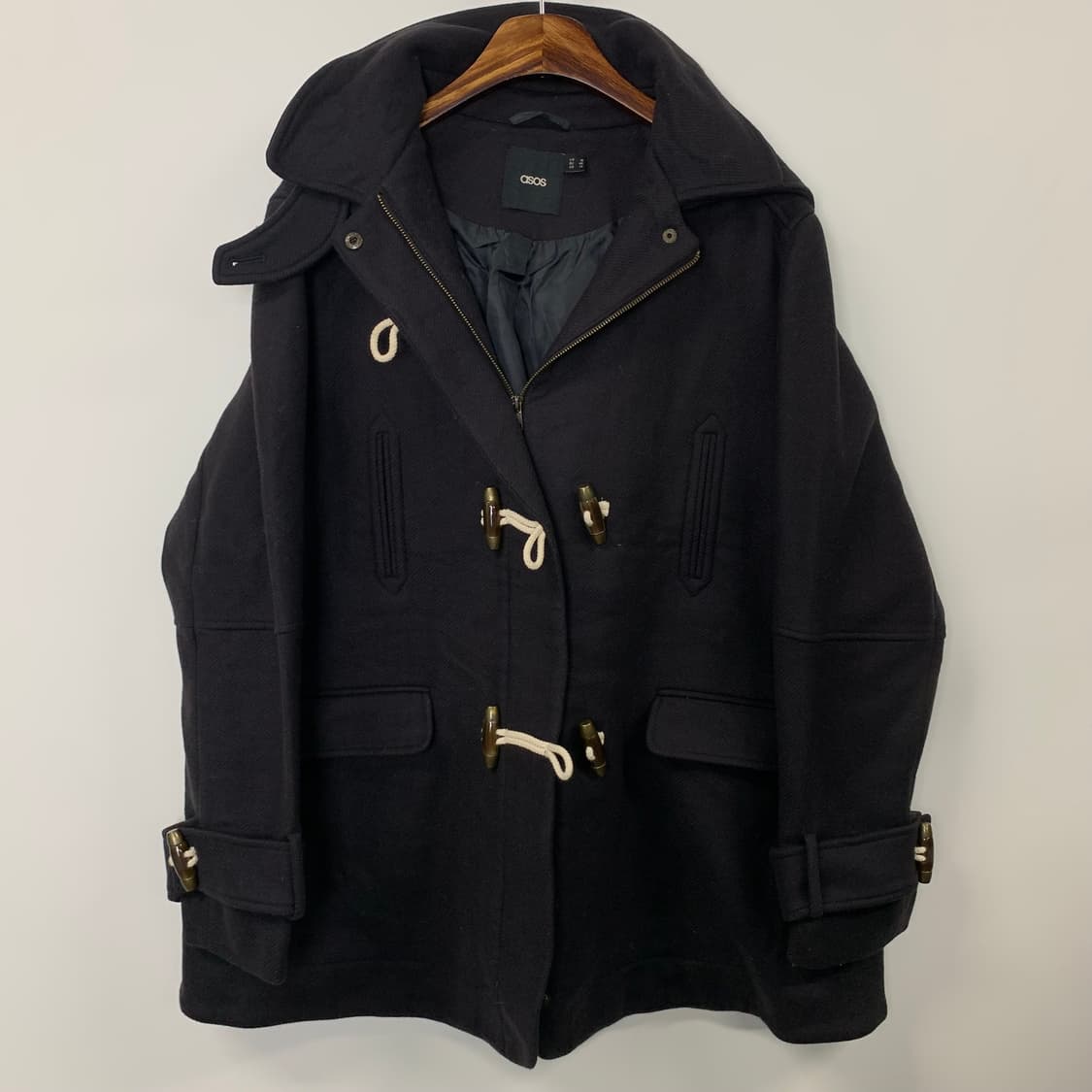 Asos 아소스 블랙 후드 더플 코트 상품이미지3