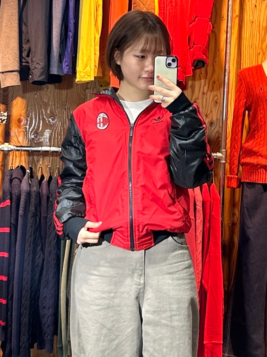 M 아디다스 파이어버드 AC밀란 레드 배색 리버시블 패딩 상품이미지2