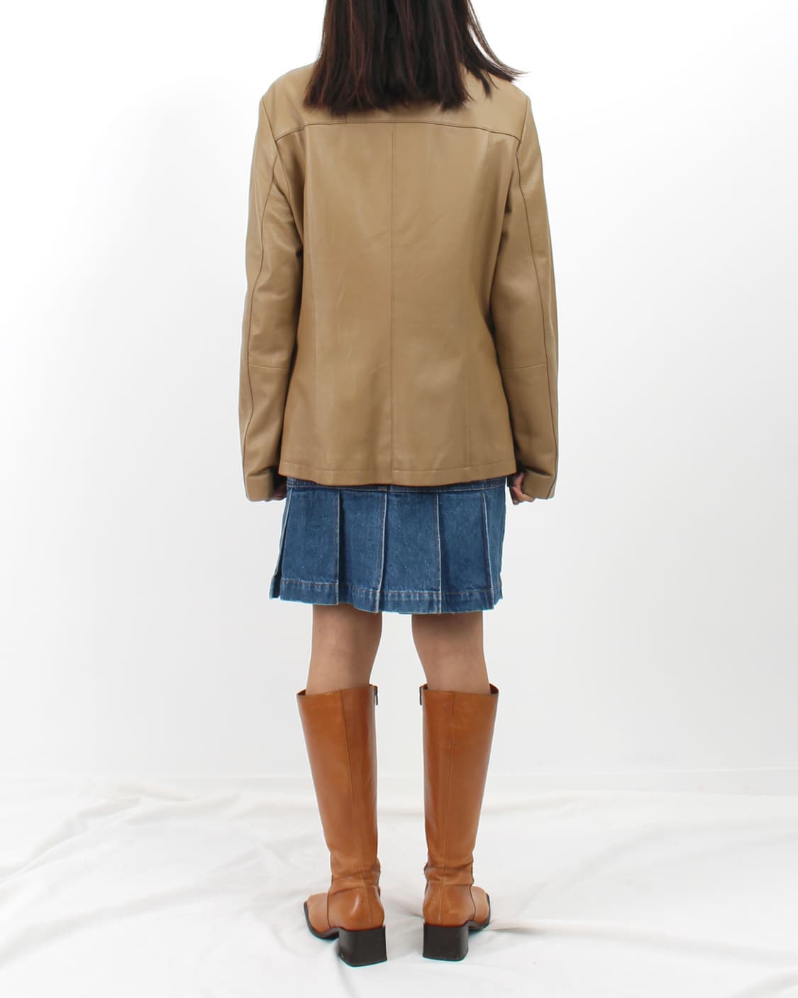 Azzurro 빈티지 베이지 리얼 양가죽 싱글 자켓﻿ 상품이미지3