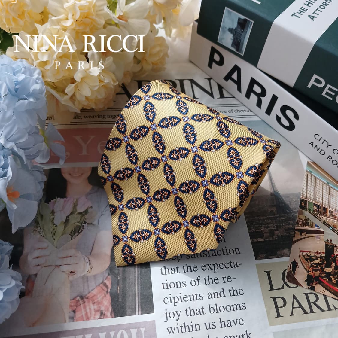 니나리치 실크 옐로우 패턴 넥타이 10cm A+등급 E937 상품이미지1