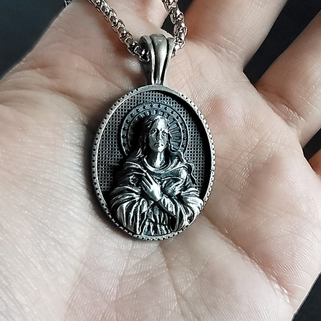 성모마리아 천주교 기독교 주석 펜던트 클래식 남자 목걸이 상품이미지7