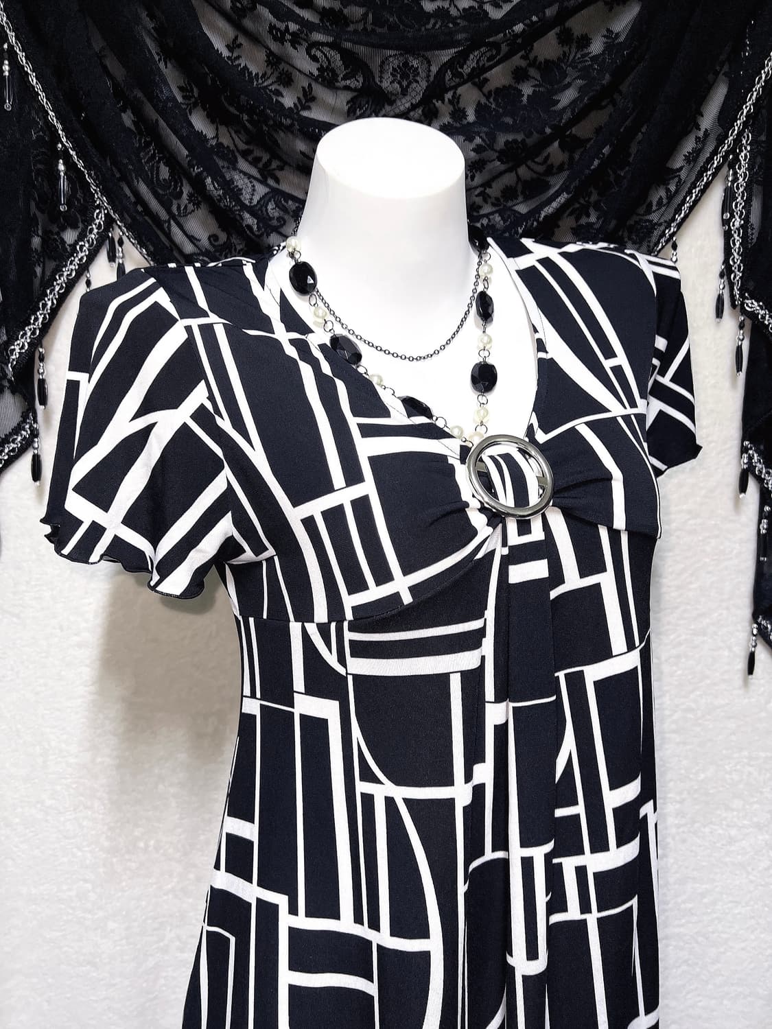 오네갸루 로맨틱 로걀 고스펑크 오링 패턴원피스 핀터 헤이세이 y2k 상품이미지5