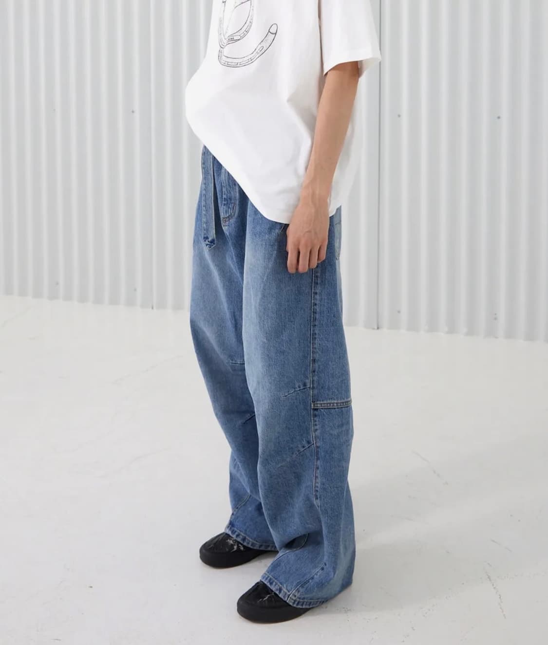 디키즈 x 해칭룸 벨티드 스노우 데님팬츠 청바지 washed blue 상품이미지1