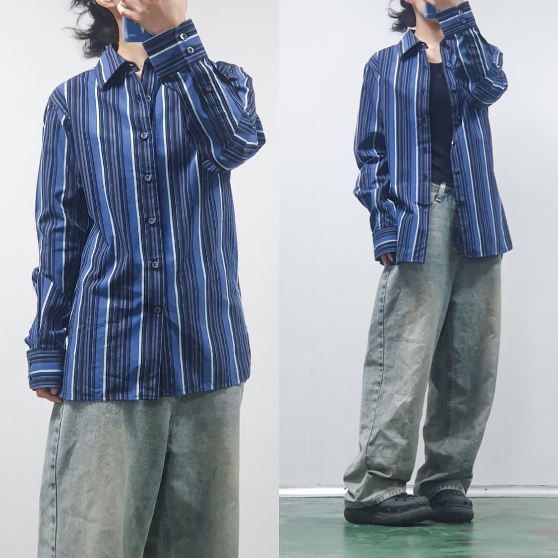 GAP 스트라이프 코튼 셔츠 블루(xs) 상품이미지3