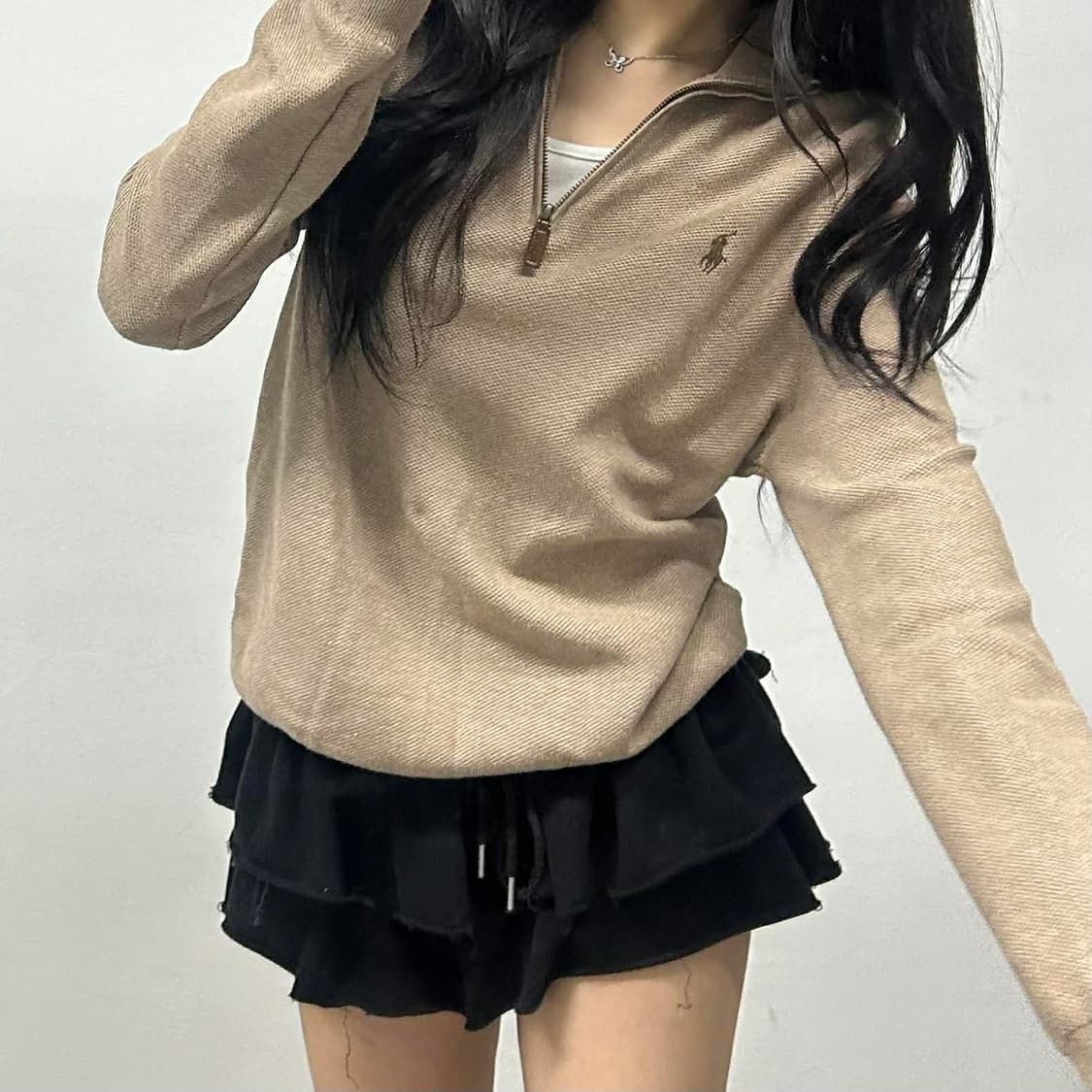 폴로 랄프로렌 베이지 핀터깔 하프 집업 코튼 니트(M) 상품이미지2