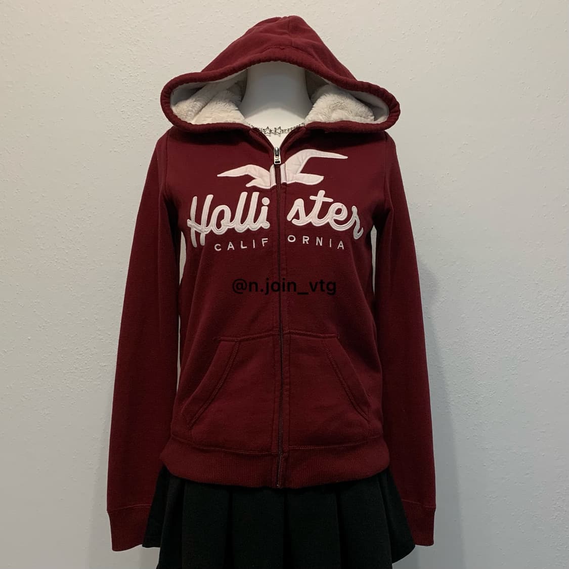 홀리스터 버건디 양털 울프죠 후드집업 상품이미지1