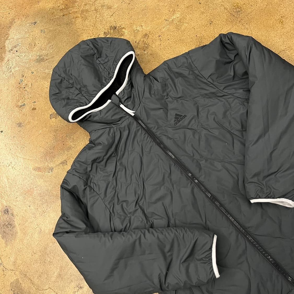 [정품/L] 아디다스 후드 양면 패딩 점퍼 블랙 카키 b19 상품이미지1