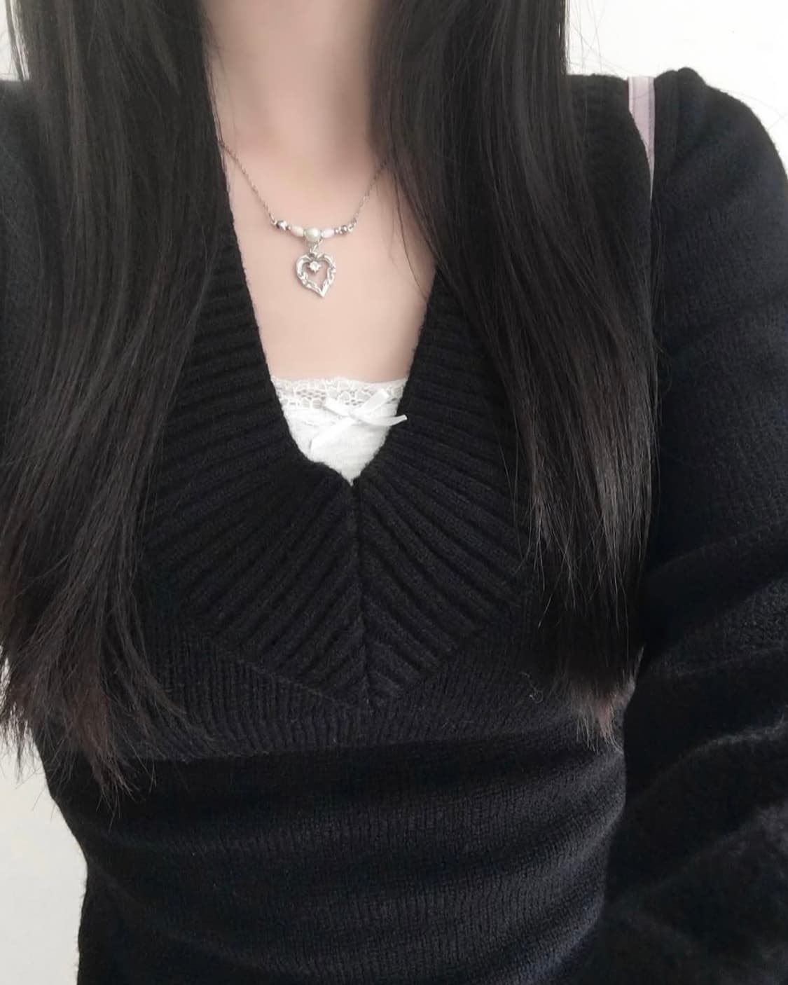 젯젯디 zzd 블랙 브이넥 니트 모리걸 하구미 니혼진 빈티지 핀터깔 상품이미지4