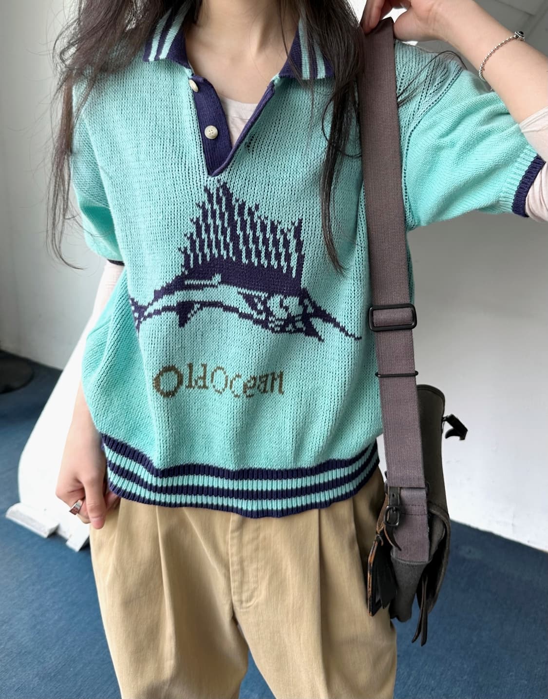 Dry blend pattern half knit top 상품이미지9