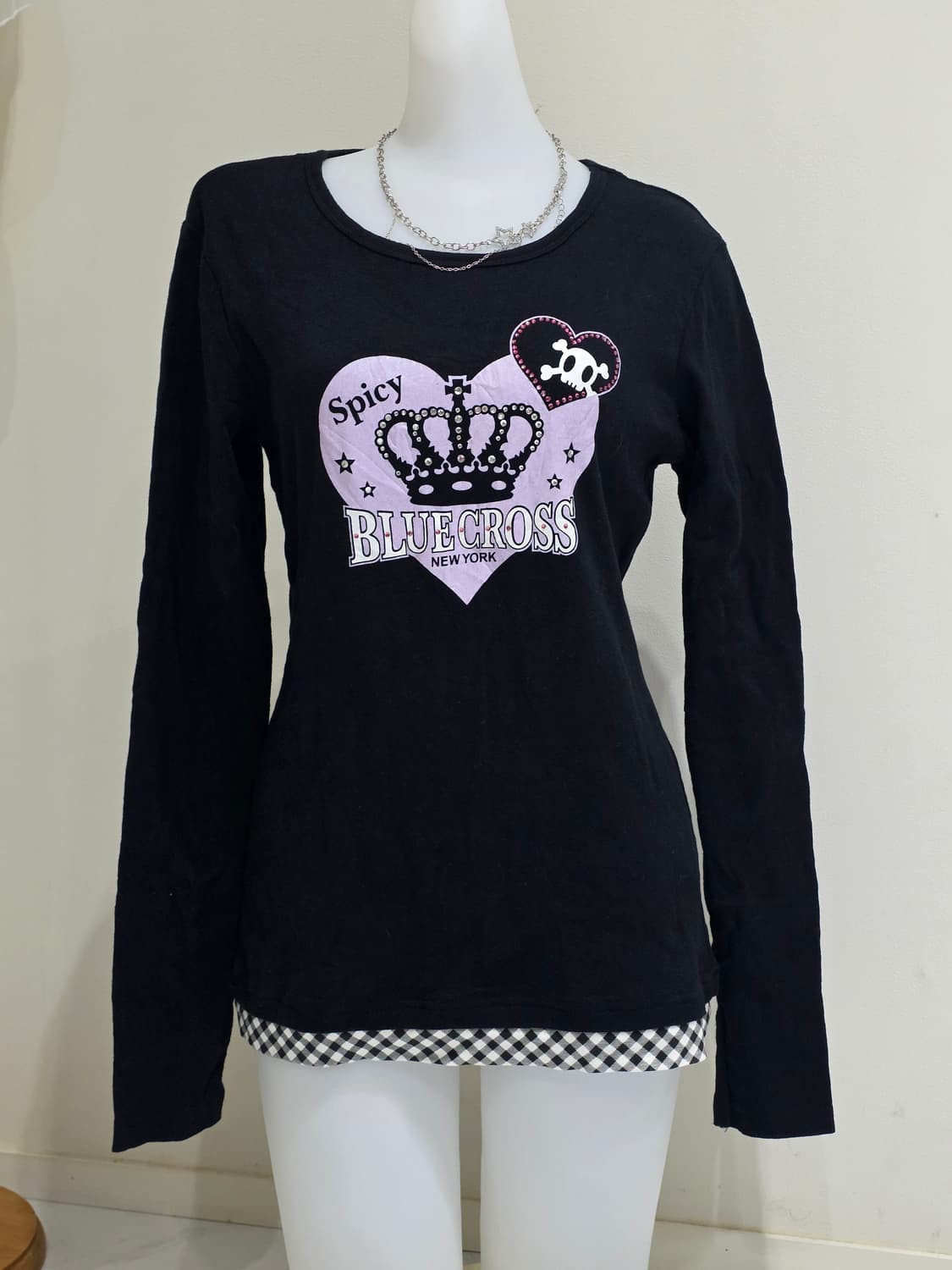 일본빈티지)오네갸루st 미국y2k 하트스컬왕관 블랙핑크퍼플 펑크롱슬리브 상품이미지3