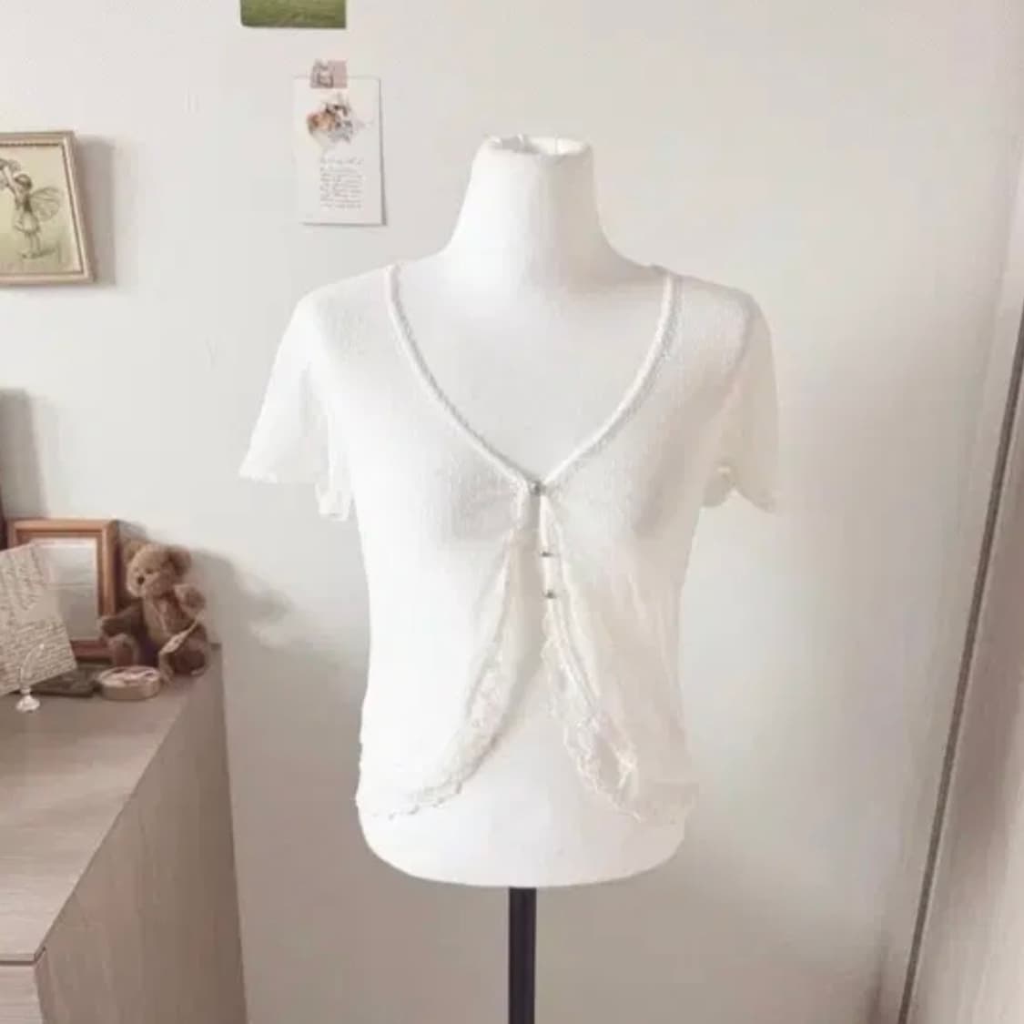 빈티지 | 화이트 시스루 반팔 볼레로 가디건 히메갸루 페어리 오리엔탈 상품이미지3