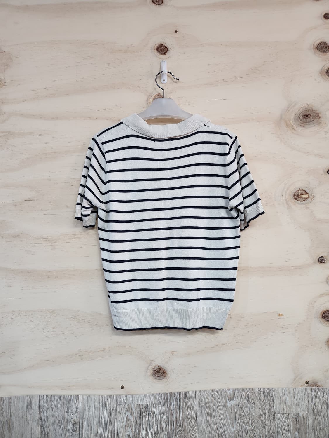 644) 스트라이프 반팔 카라 니트 상품이미지2