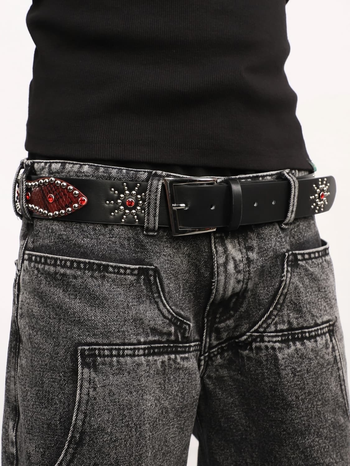 Vintage Red Stud Leather Belt 상품이미지4