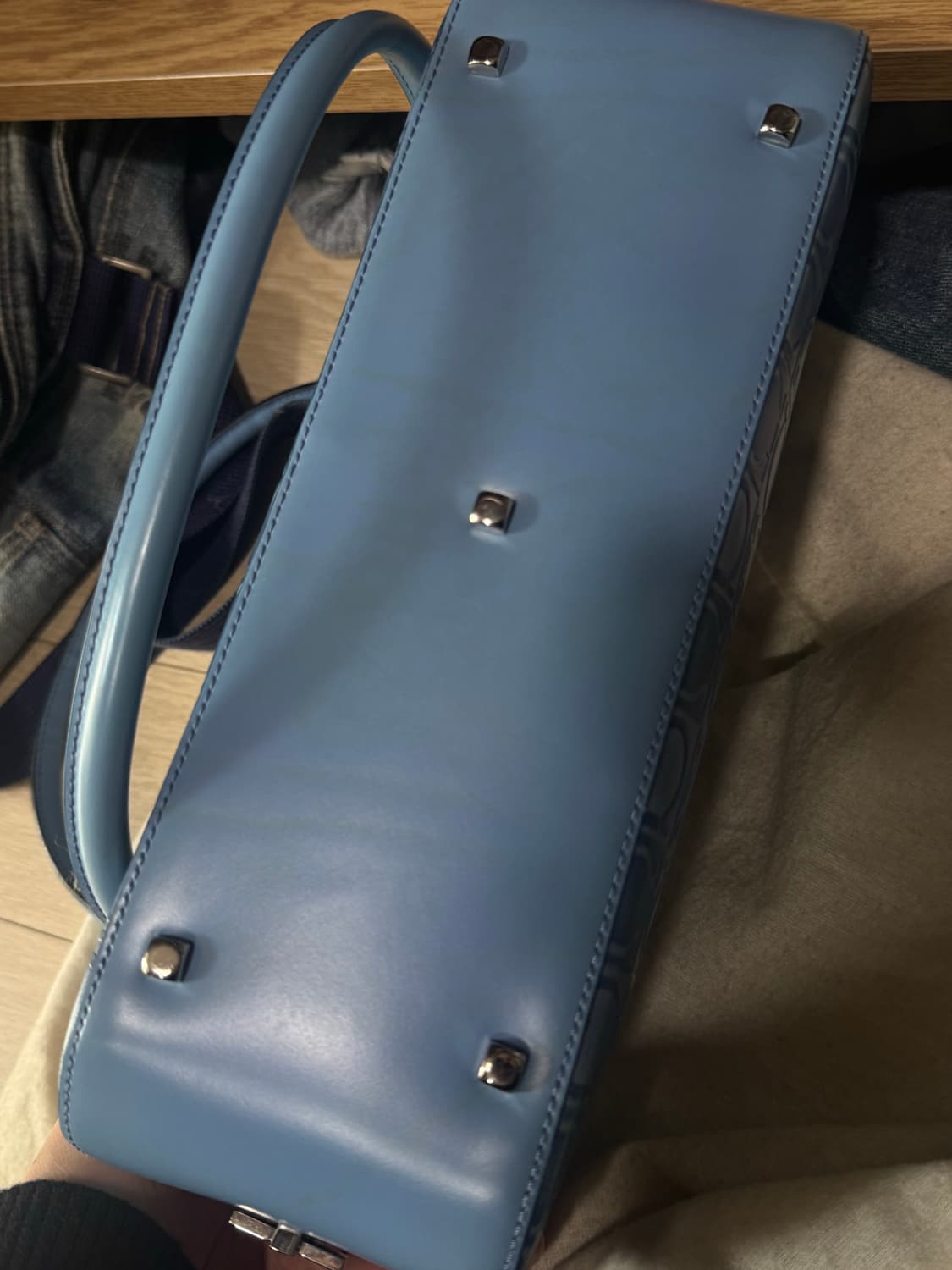 뎌스트백)페레가모 빈티지 블루 간지니 패턴 토트백 상품이미지3