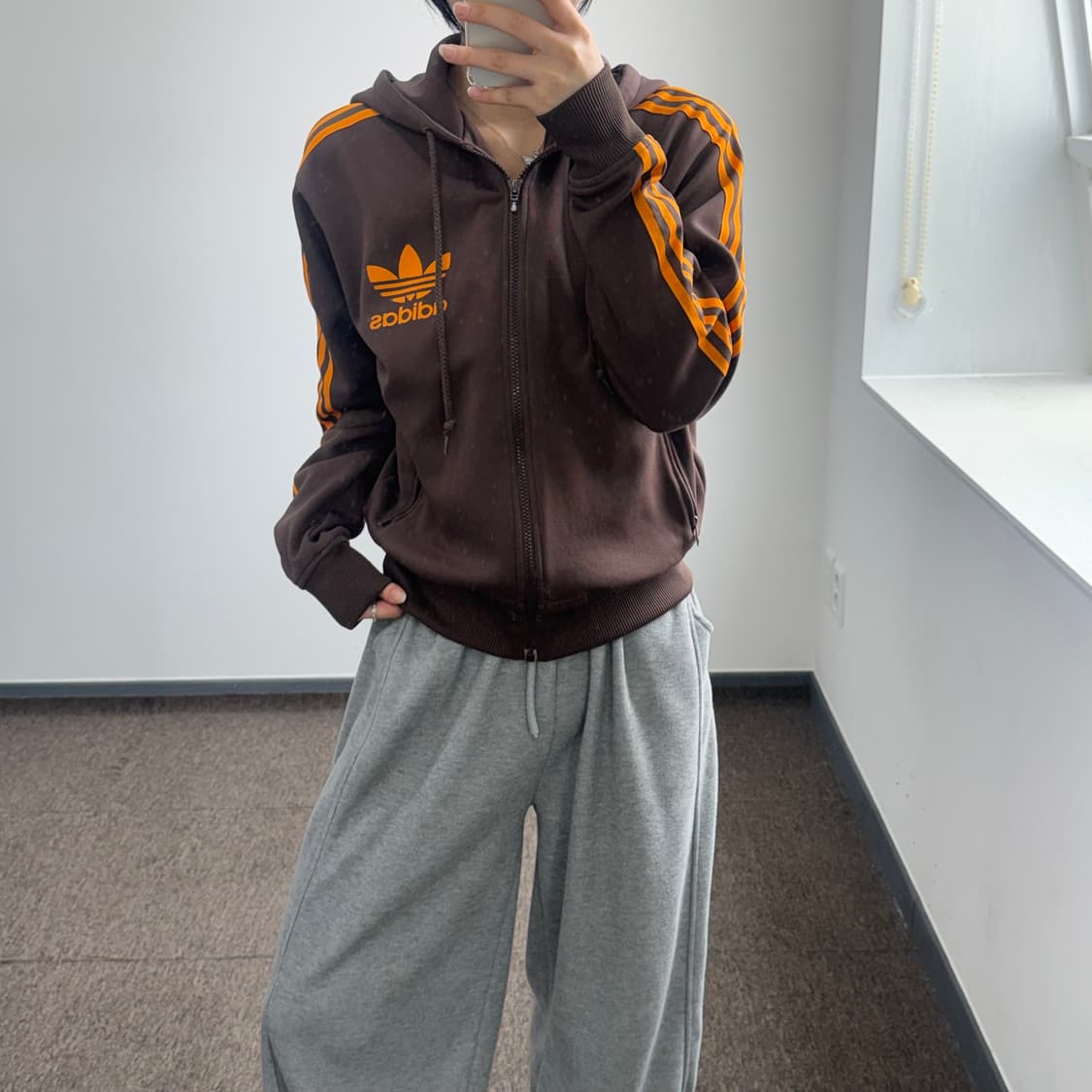 Adidas 아디다스 파이어로고 오렌지 브라운 져지 후드집업 상품이미지2