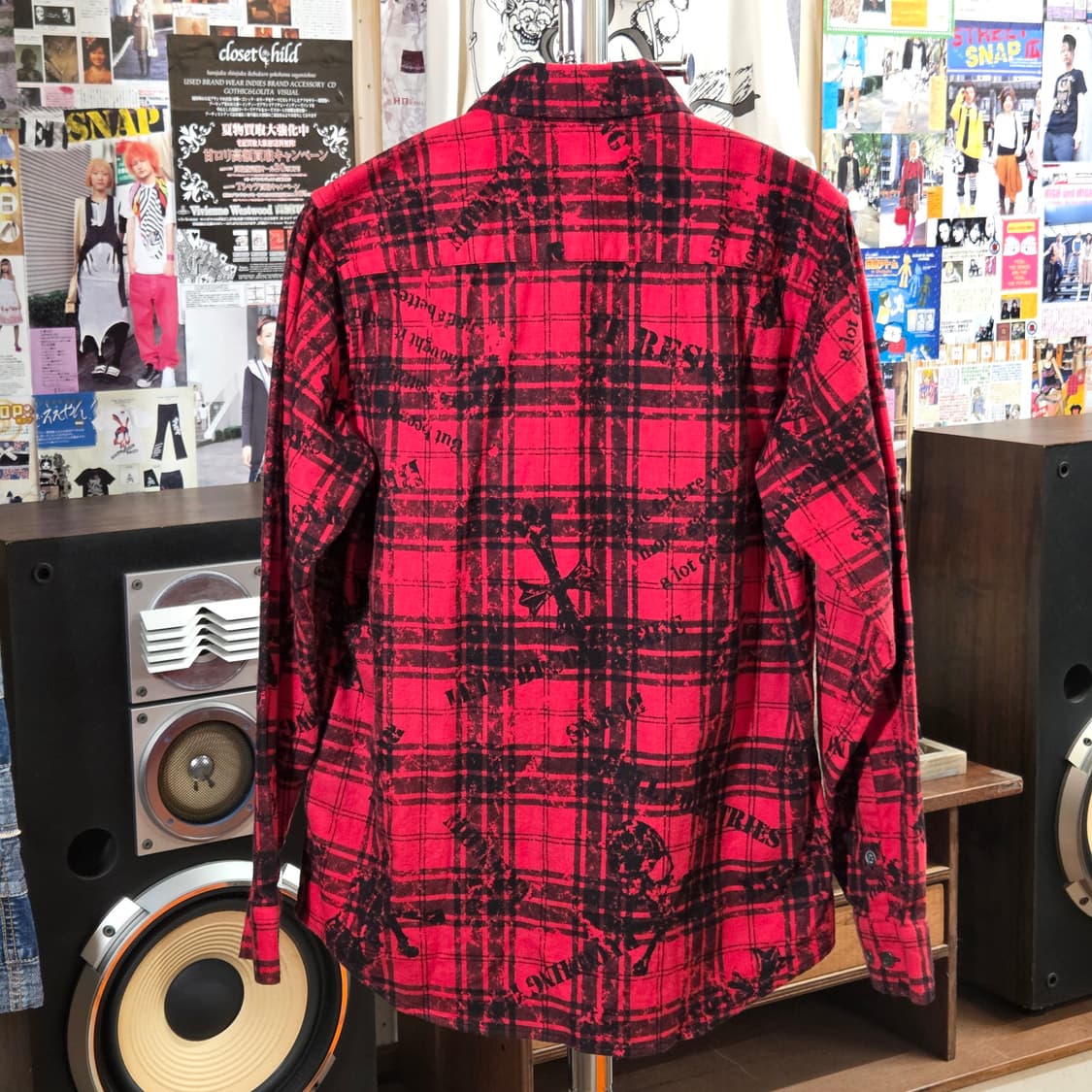 JPN 펑크 스컬 패턴 레드 셔츠 상품이미지5