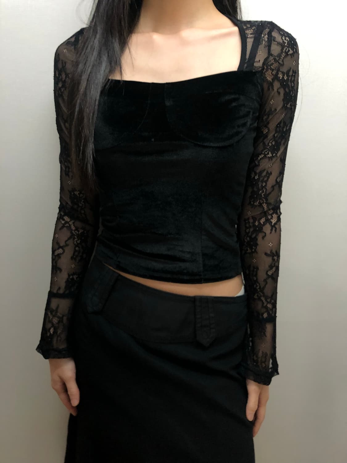 빈티지 블랙 레이스 벨벳 탑 상품이미지5
