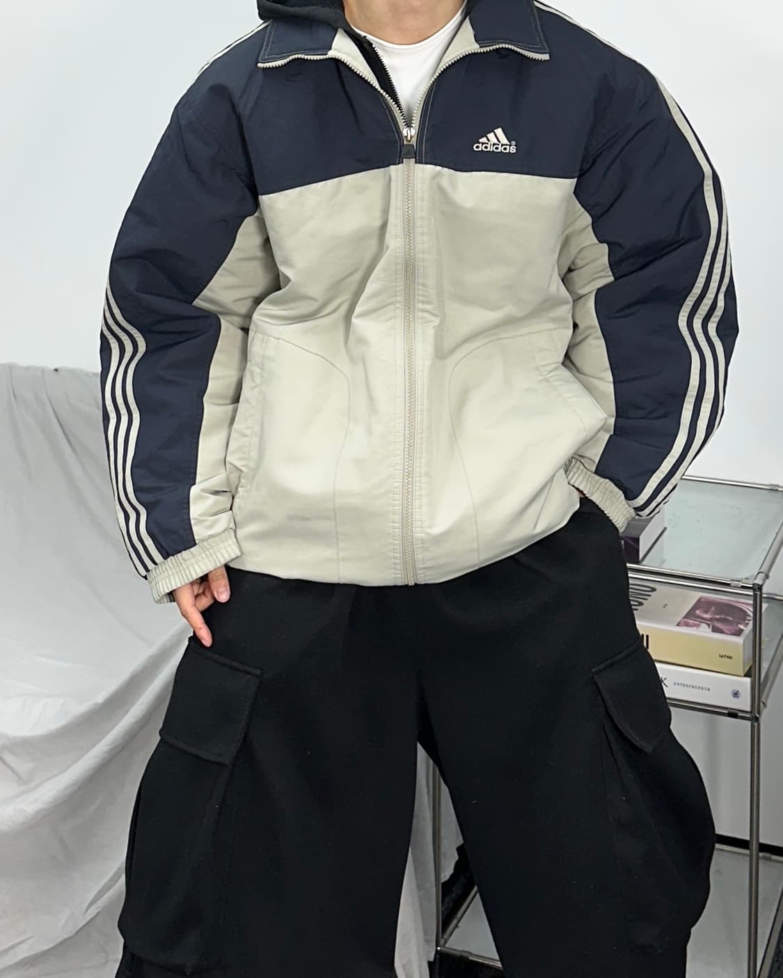 아디다스 90s 네이비 베이지 점퍼 XL 상품이미지2
