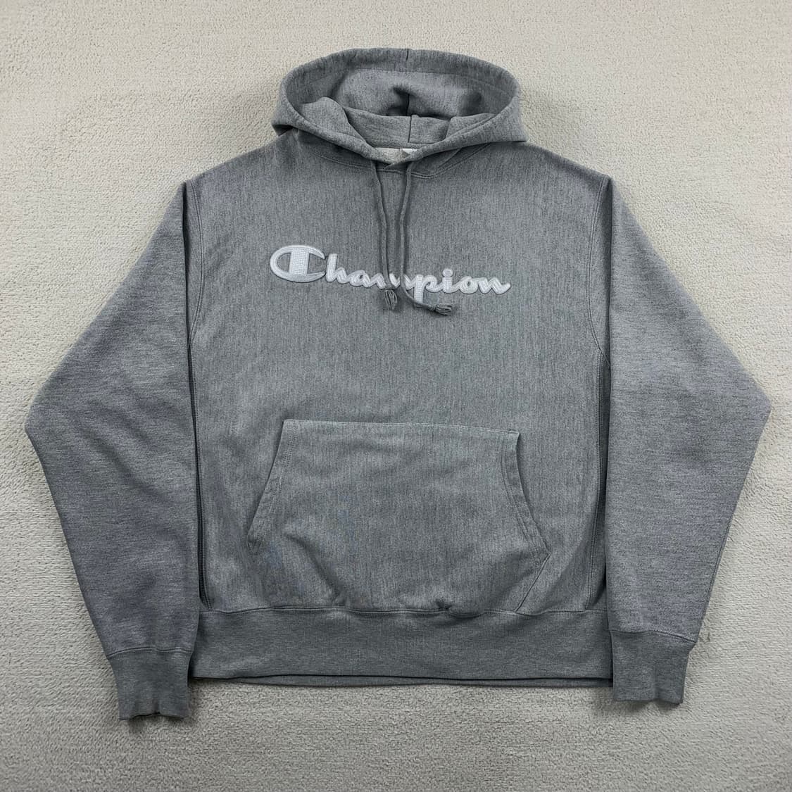 챔피온 리버스위브 스펠아웃 로고 후드티 멜란지 그레이 상품이미지1
