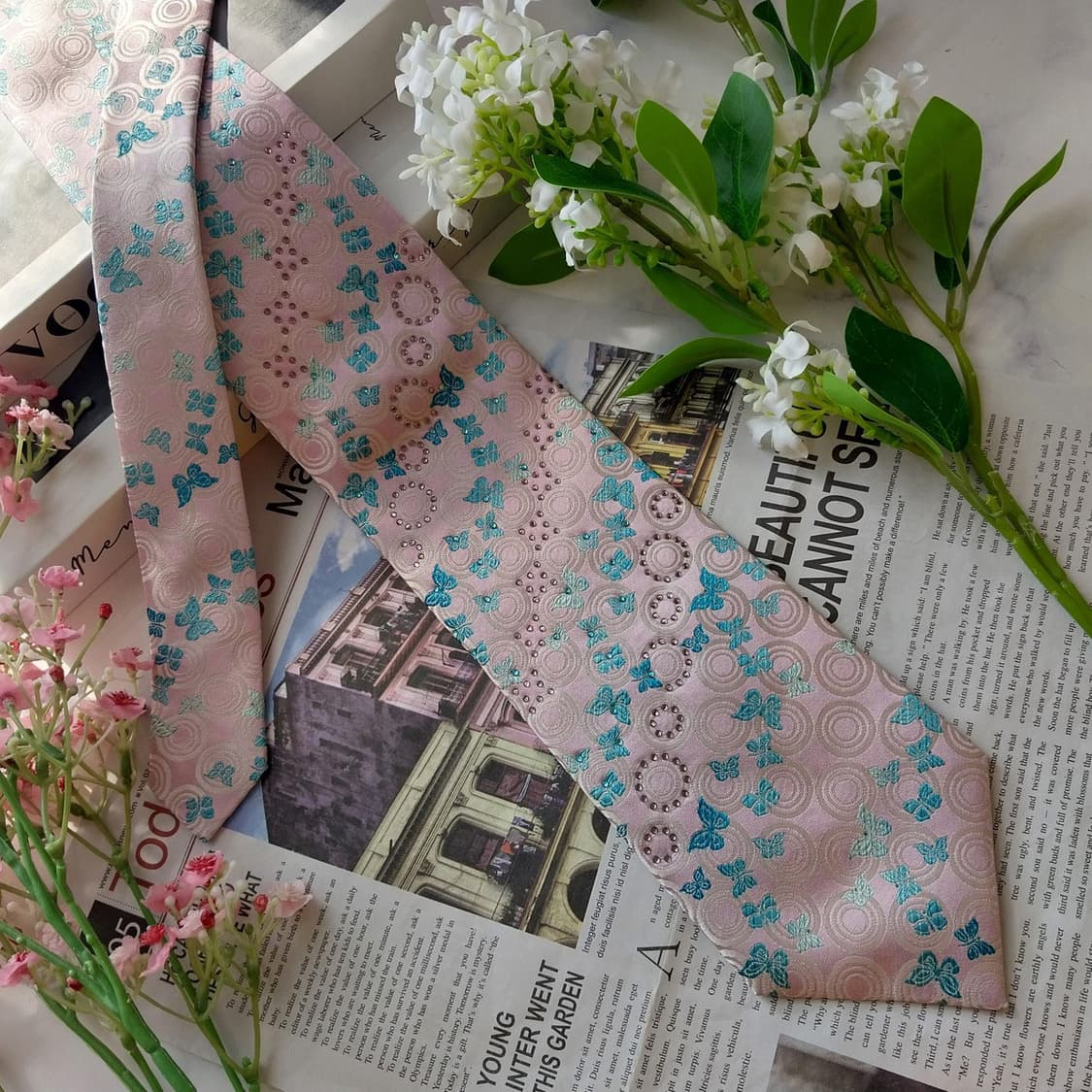 발망 실크 핑크 나비 자카드 넥타이 9.1cm A+등급 K2000
 상품이미지4