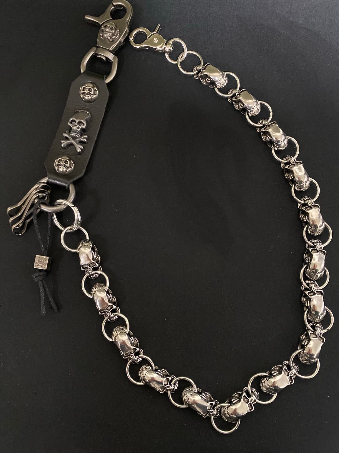 블랙 레더 스컬 팬츠 체인 상품이미지1