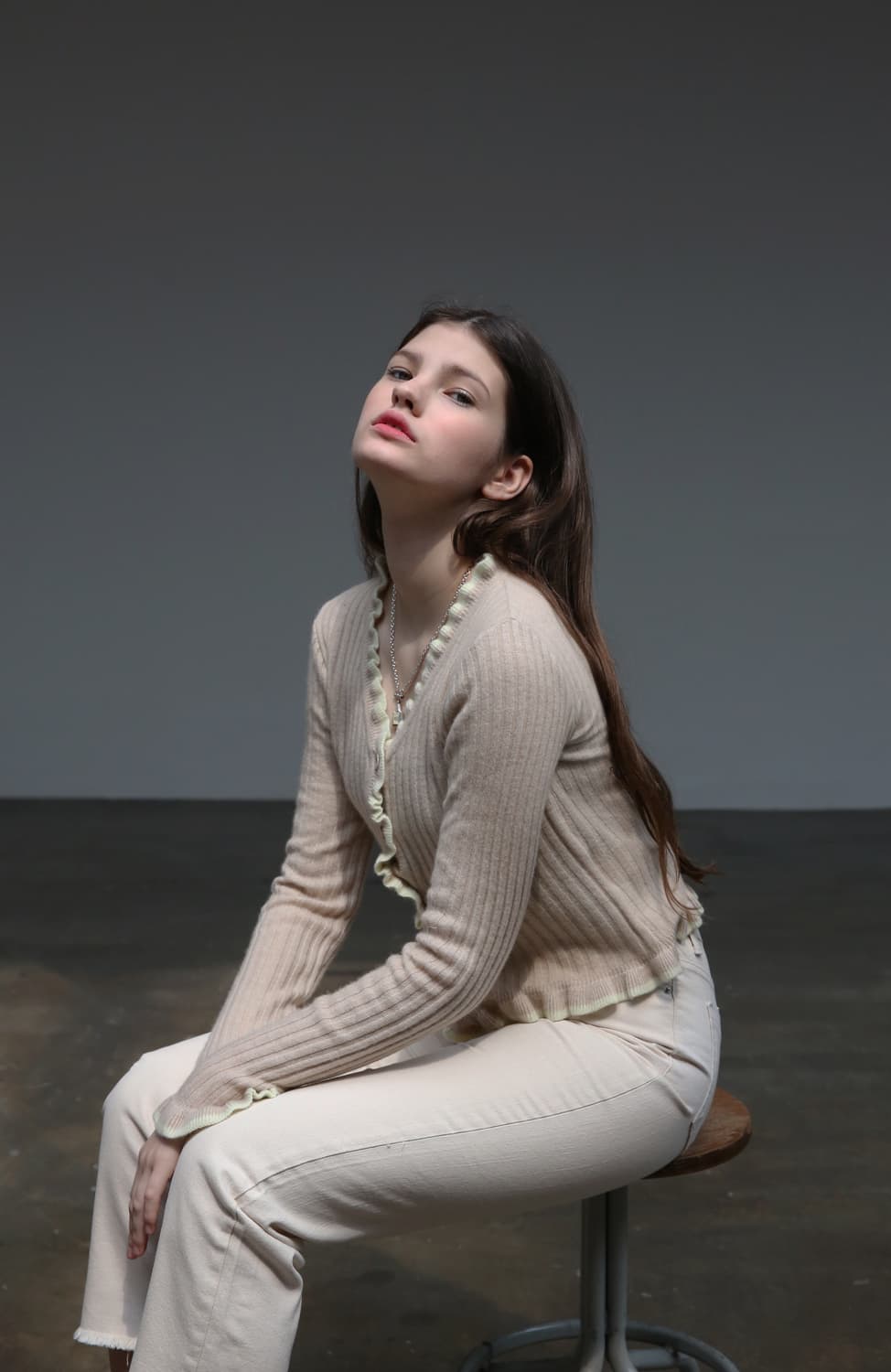 소프트서울 프릴 가디건 오트밀베이지/옐로우 상품이미지1