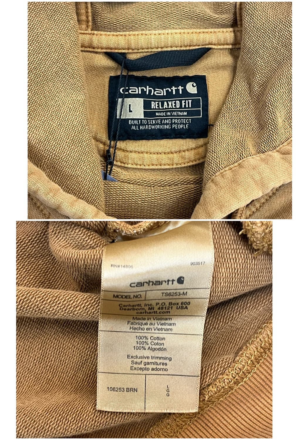 칼하트 릴렉스핏 후드티 카멜 L #csz3757 칼하트 릴렉스핏 후드티  상품이미지3