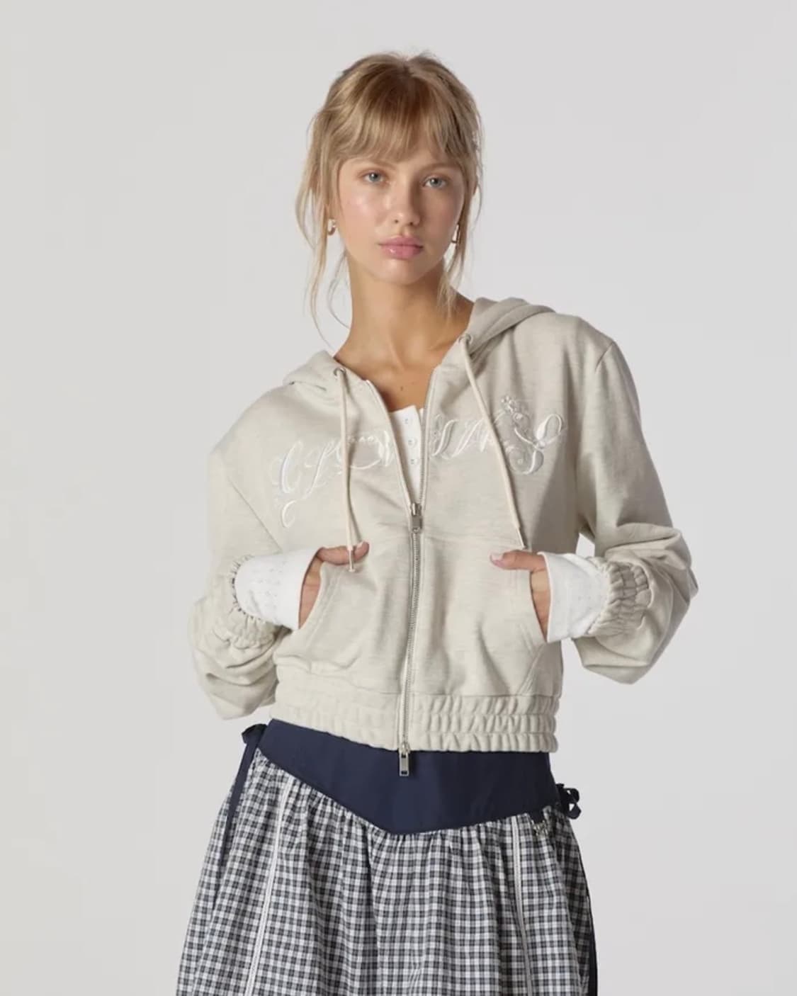 [M] 글로니 보니 크롭 후드집업 오트밀 상품이미지2