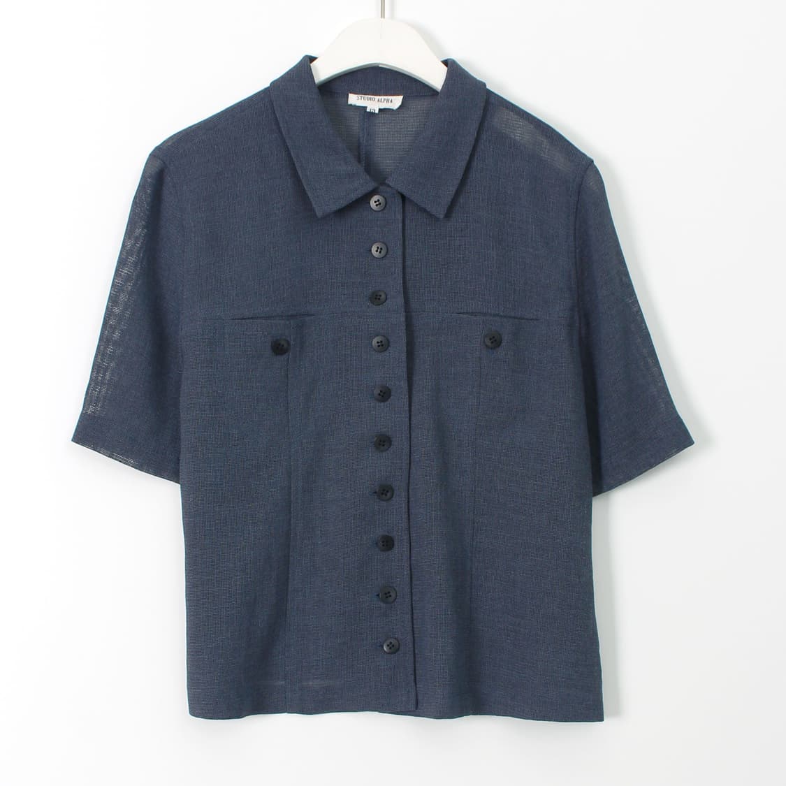 일본 빈티지 네이비 블루 여름 드레스 블라우스 스커트 셋업 투피스 상품이미지4