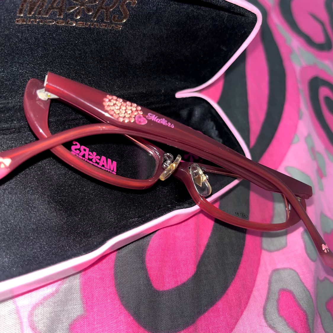 MA*RS마즈 각인 큐빅스톤 레드브라운 안경 히메오네갸루 핀터y2k긱시크 상품이미지6