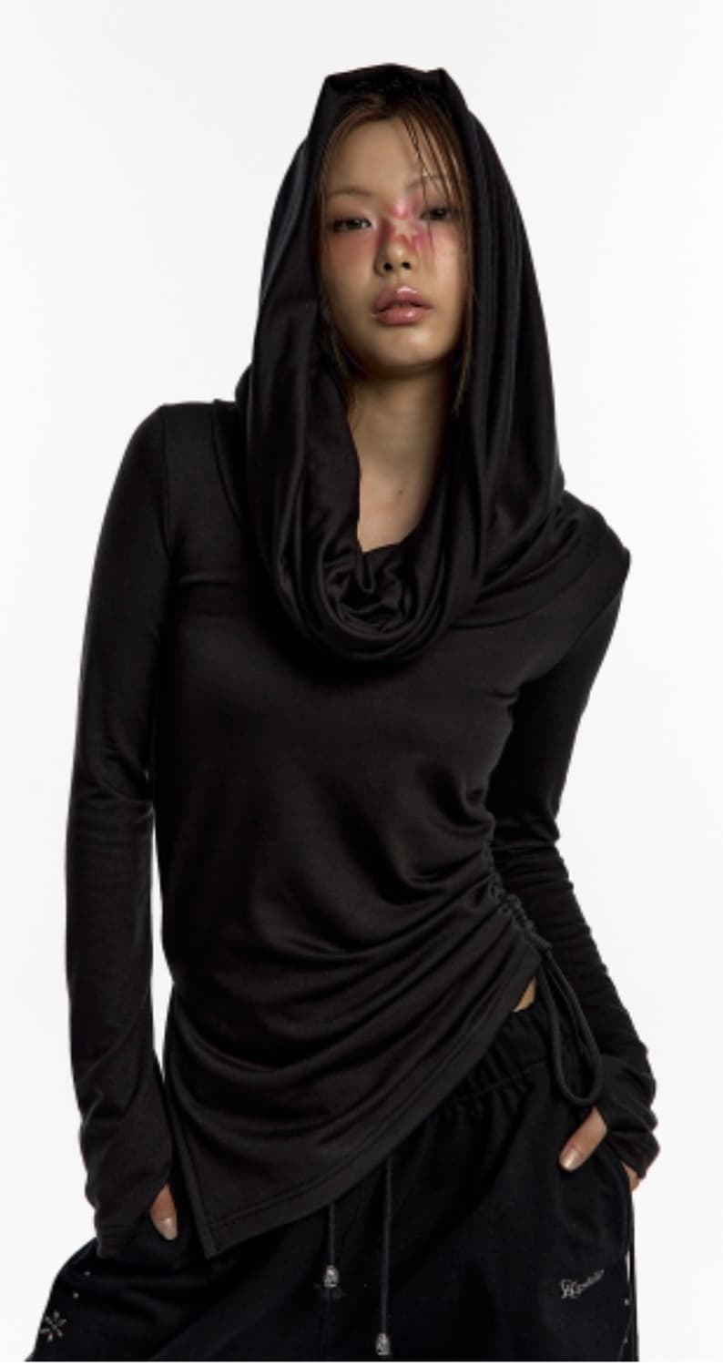 카시코 카울 후드 롱 슬리브 블랙(사용감 없음) 상품이미지3