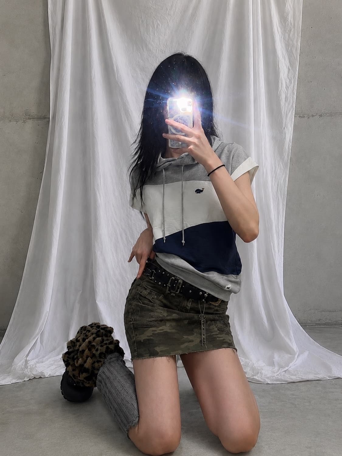 캐주얼 배색 고래 티셔츠 상품이미지1