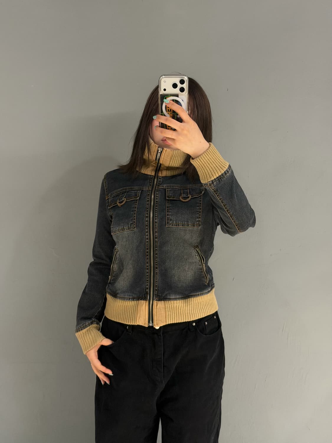 high-neck washing denim jacket 상품이미지2