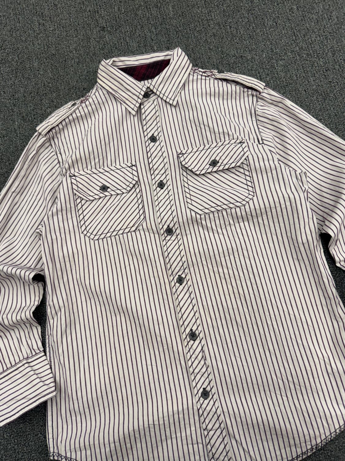 M)Up Roar 빈티지 프린팅 여성 스트라이프 긴팔셔츠 상품이미지2